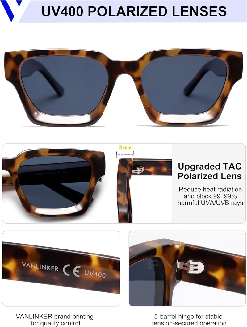 VANLINKER Thick Square Sunglasses for Men Women Retro Chunky Rectangle Shades UV400 Protection VL9731 - Image 2